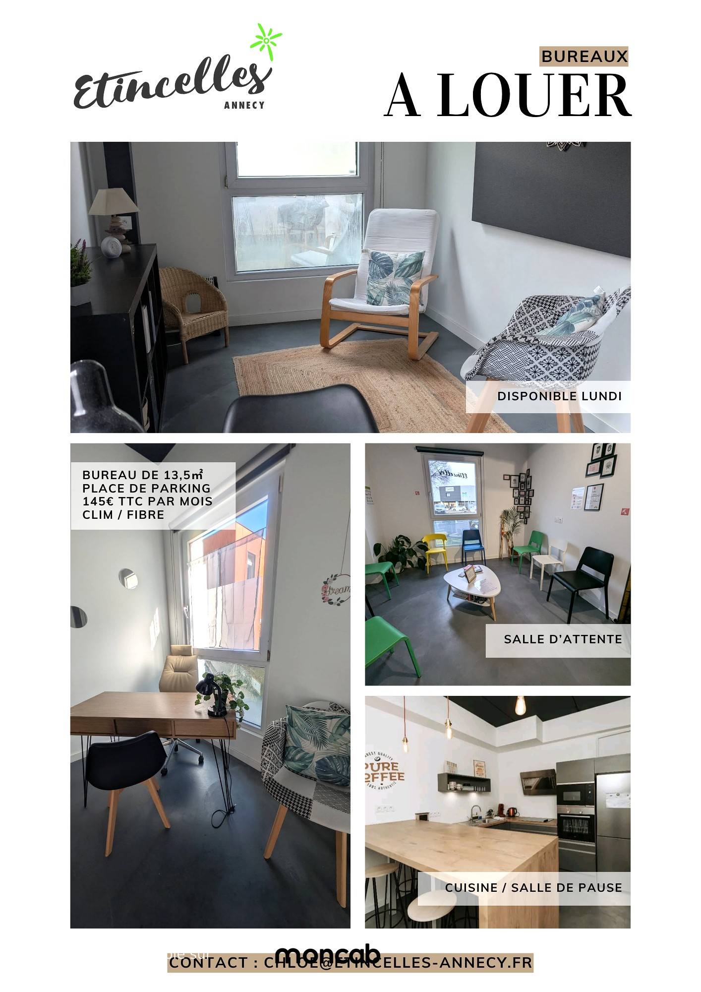 Cabinet Bureau disponible tous les lundis – parking inclus – 145 € TTC/mois à Annecy - Photo principale